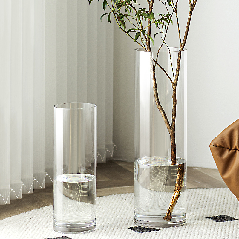 大号落地花瓶摆件客厅插花透明玻璃北欧简约花瓶