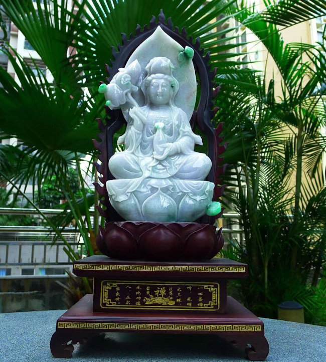 摆件观音四会工厂直销1160斤天然翡翠坐莲客厅珠宝奇石