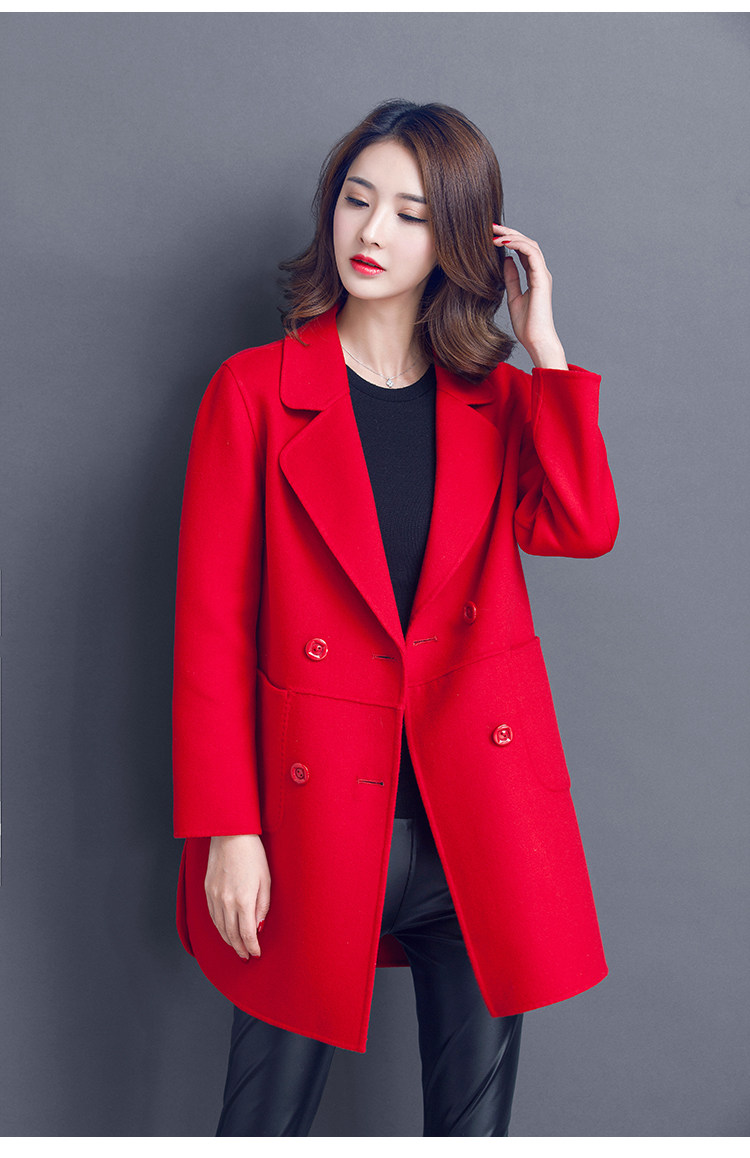 清仓特价大红色毛呢外套中长款韩版2019新款大衣女韩国过膝冬外套