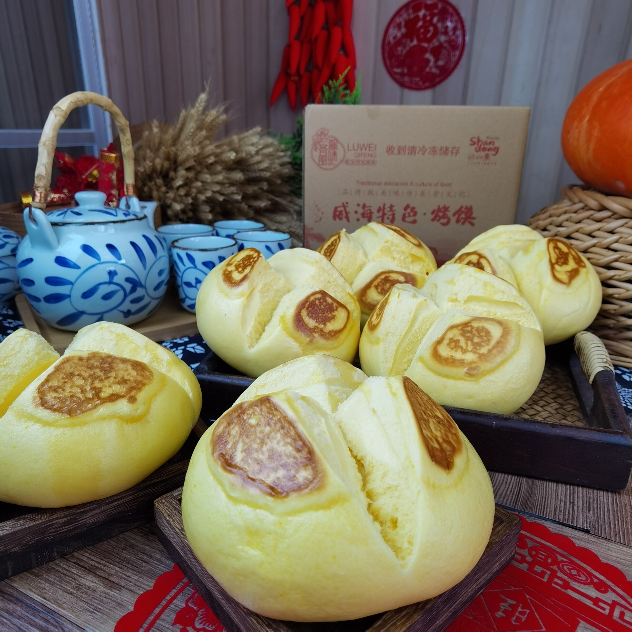 南瓜烤馍开口笑馒头手工胶东饽饽文化遗产山东早餐包点