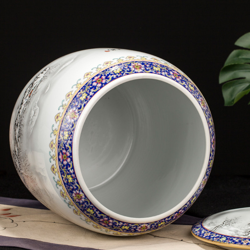 景德镇陶瓷器瑞雪兆丰年茶叶罐家用茶室普洱茶饼罐子装饰摆件