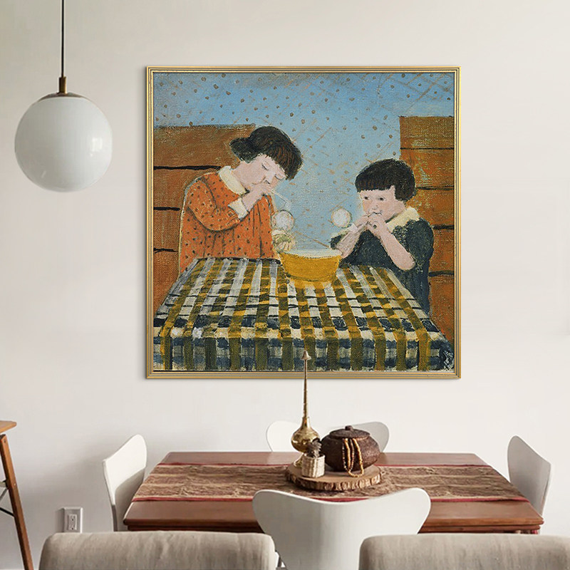 黄的童年怀旧客厅油画装饰画温馨餐厅挂画手工油画