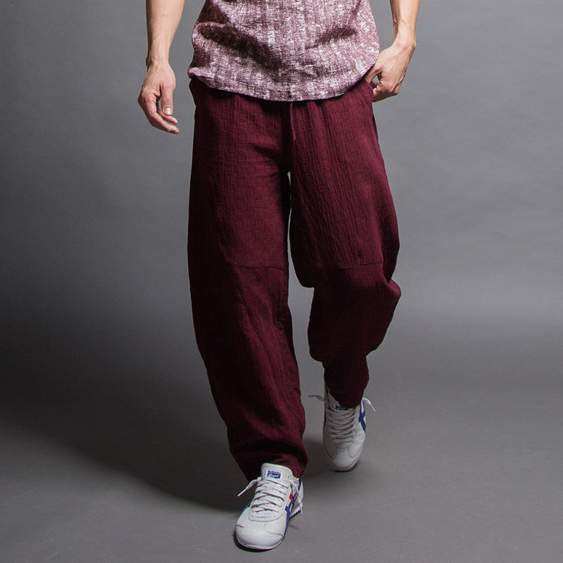 原创中国风秋季灯笼裤男款宽松小脚裤大码棉麻休闲裤长裤男士裤子