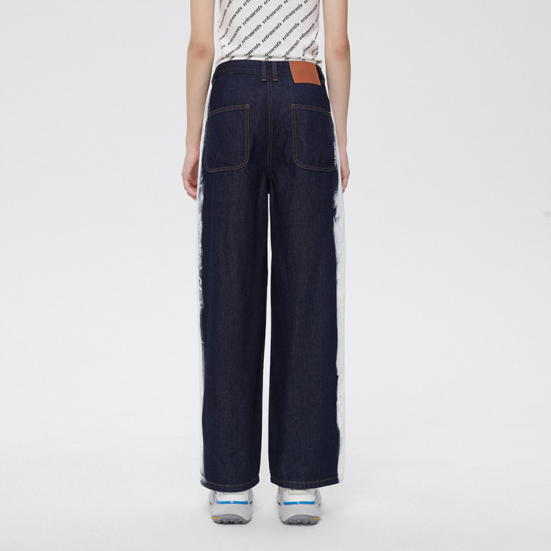 vetements女士新款牛仔裤潮流个性黑白黑白配配色休闲休闲裤