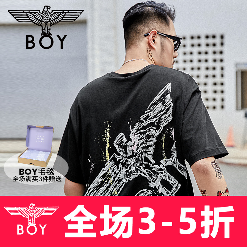 boylondon旗舰官网21夏仿绣白色大老鹰LOGO情侣款涂鸦T恤