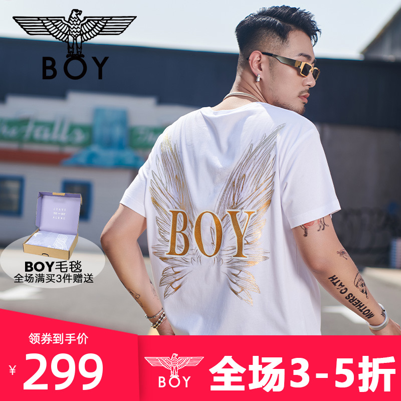 boylondon白色短袖男2021新款烫金印花T恤B212NC603701