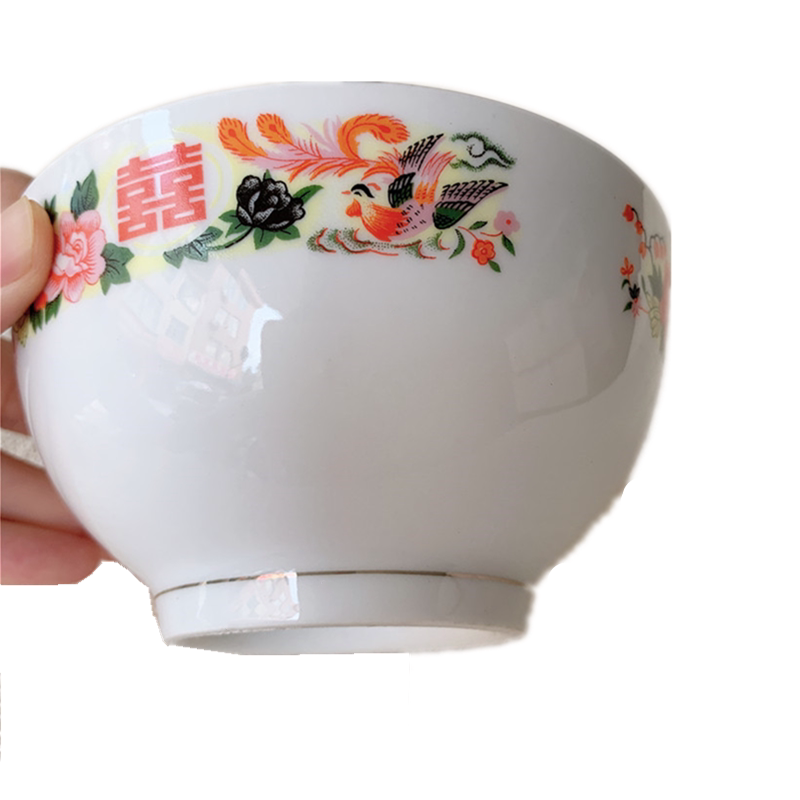 老式双喜复古微波炉不可可用瓷碗酒席用碗整件碗