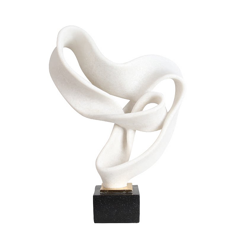 抽象后现代现代新中式黑色方底座铜色白色飘带雕塑摆设样板间饰品-mc