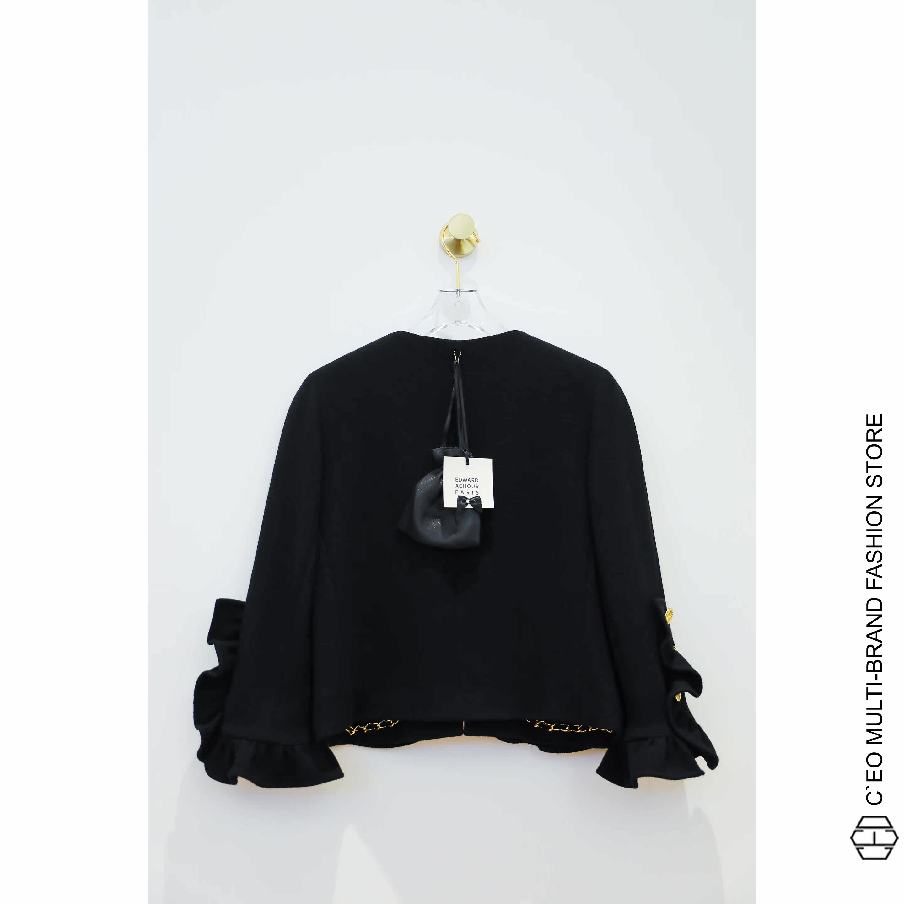 5折edwardachourparis荷叶黑金短款夹克短外套