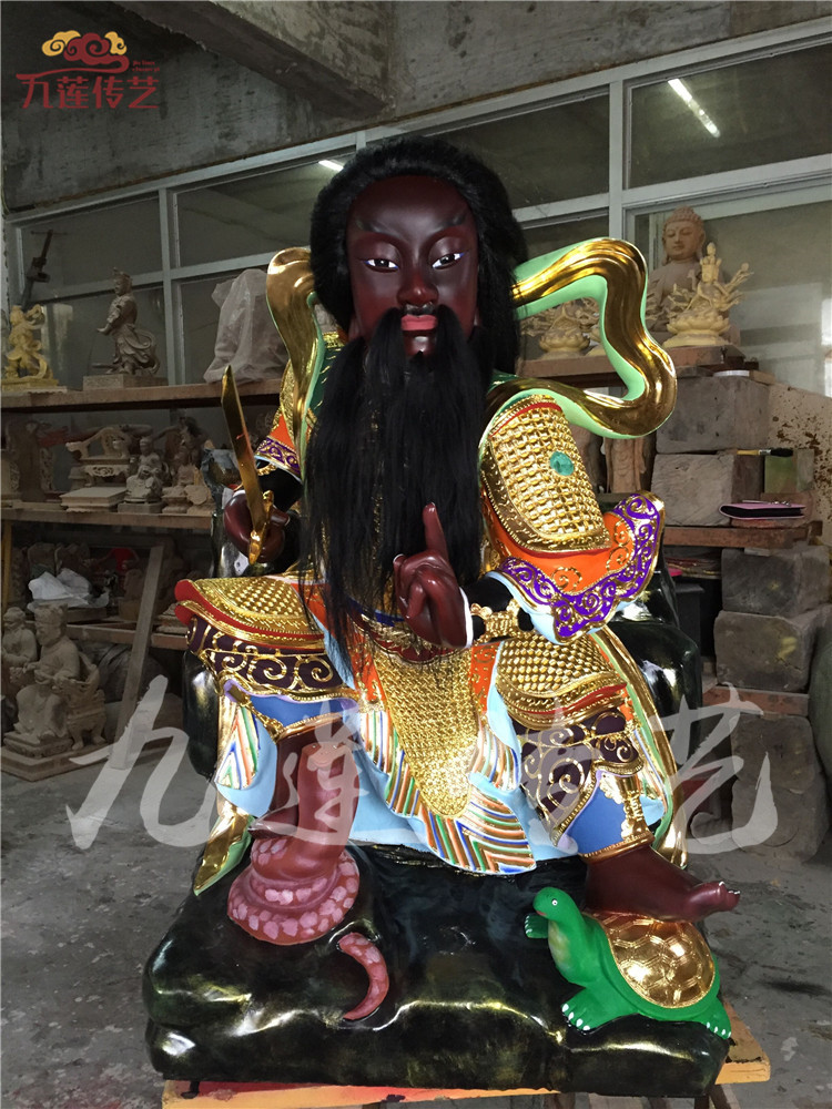 木雕上帝神像玄天黑脸北极真君香樟樟木漆线木雕