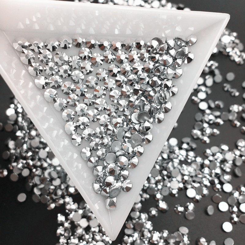 矿银镀银水钻美甲平底钻玻璃圆形钻衣服鞋包贴钻亮银钻小包散颗装