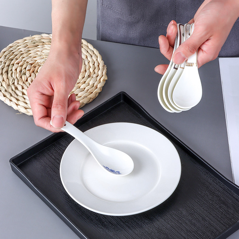 勺子10支金边家用瓷勺调羹汤勺汤匙瓢羹酒店调羹