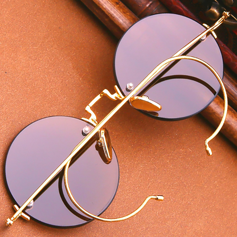 高端天然水晶眼镜圆形茶色护目养眼石头镜水晶石镜片太阳眼镜