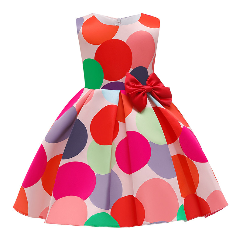 儿童连衣裙2022彩色童装女童背心裙百褶裙波点裙女孩蝴蝶结公主裙