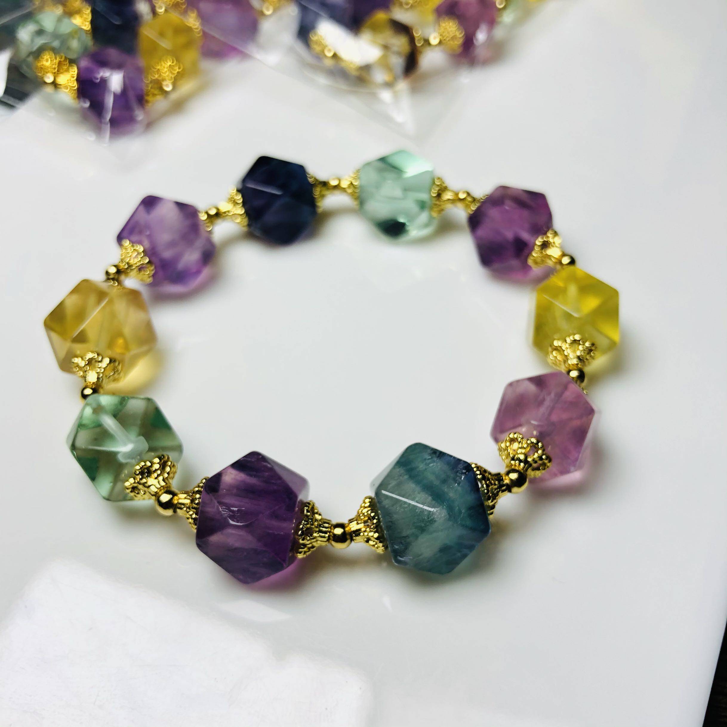 萤石手链天然然彩方糖暖宫棱角五行支持复检手链