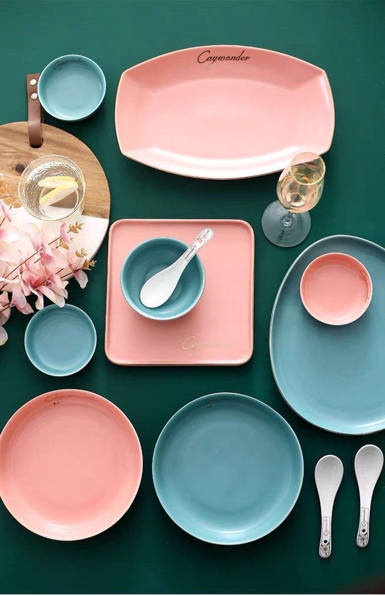 凯皇德碗北欧欧风金边餐具轻奢简约马卡龙色系盘