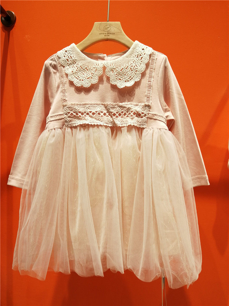 twinkids小木马童装春款女童宝宝纯色蕾丝小女孩淑女连衣裙