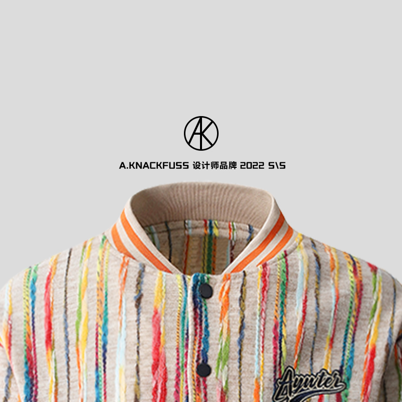 AKnackfuss 设计师品牌 永无休止 春季薄款彩色竖条棒球服男女款