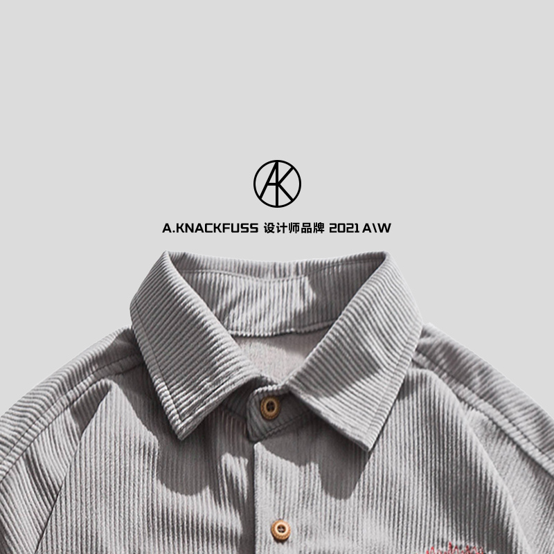 复古纹案 AKnackfuss 设计师品牌日系潮牌青少年休闲拼接bf衬衣男