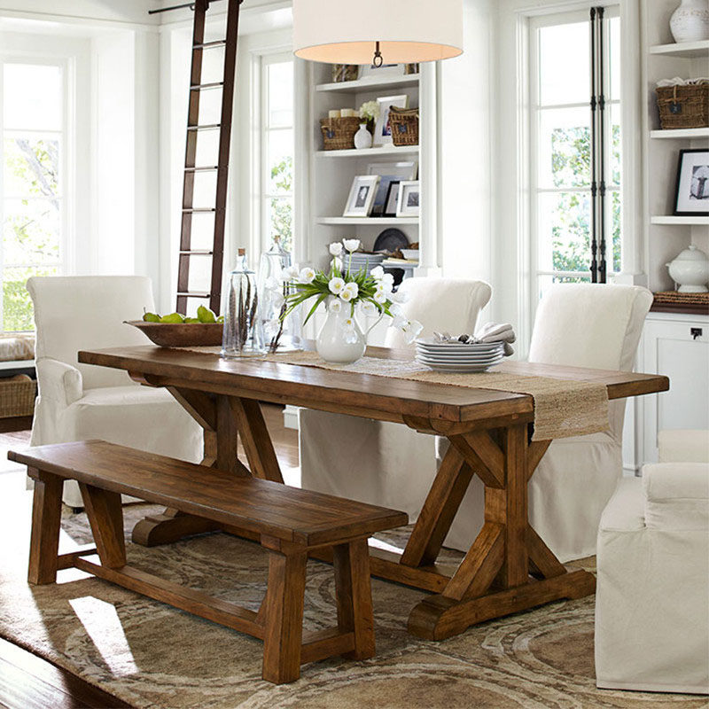 白蜡实木大餐桌椅组合美式乡村复古原木长形实木餐桌