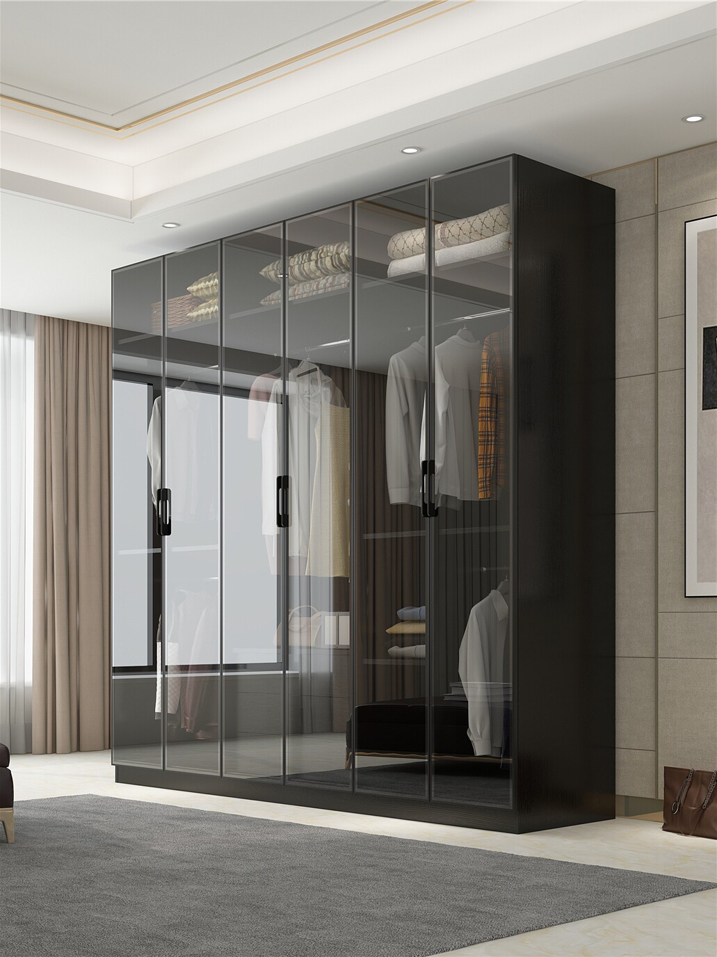 衣柜现代极简开门轻奢经济型钢化玻璃成人整体定做衣柜