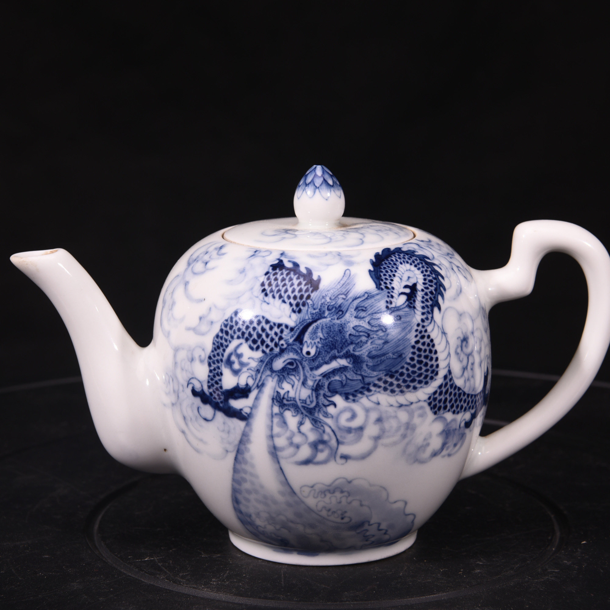 民国竹溪道人王步绘青花云龙愿闻吾过之斋款酒壶茶壶