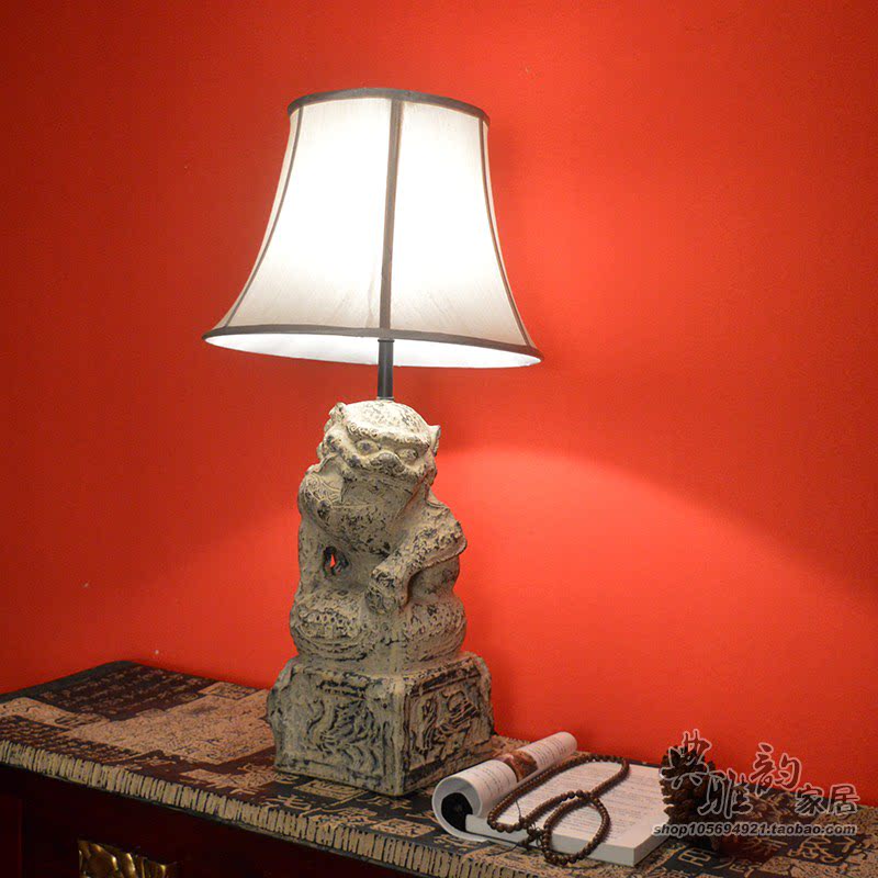 创意现代简约卧室台灯狮子意灯摆件床头古典新中式装饰台灯