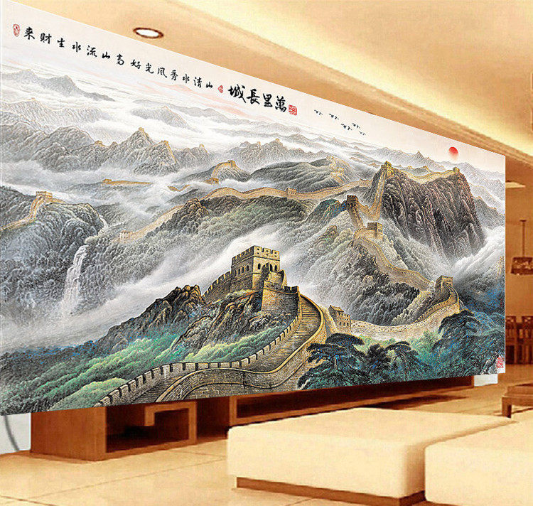 蒙娜丽莎印花十字绣旭日东升万里长城大幅满绣新款客厅风景画钻绣十字