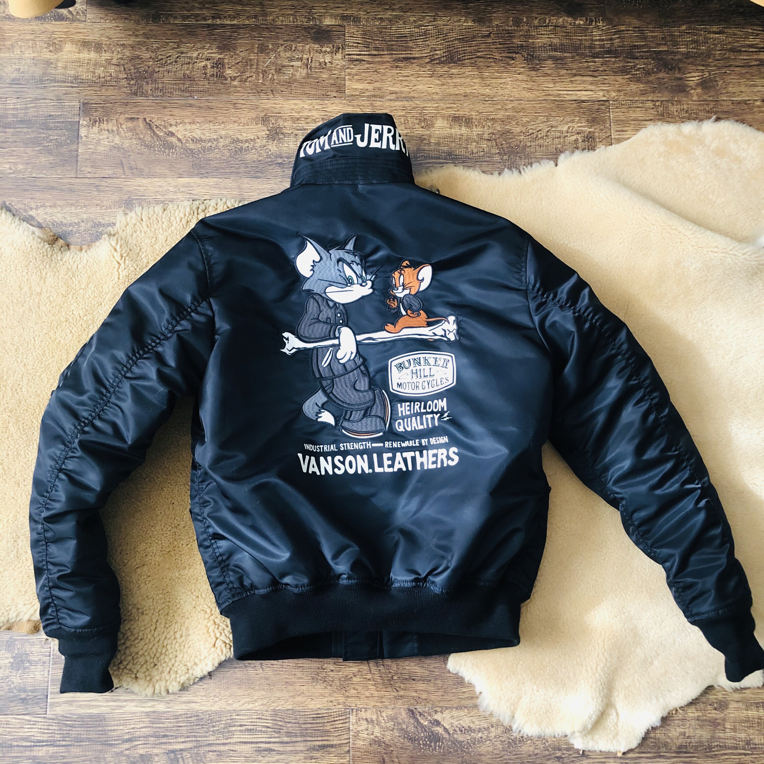 夹克vanson飞行45p翻领棉服刺绣汤姆杰瑞猫和老鼠棉衣