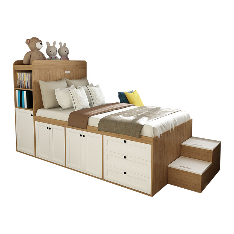 北欧榻榻米空间卧室组合高箱床台阶储物柜储物定制板式床