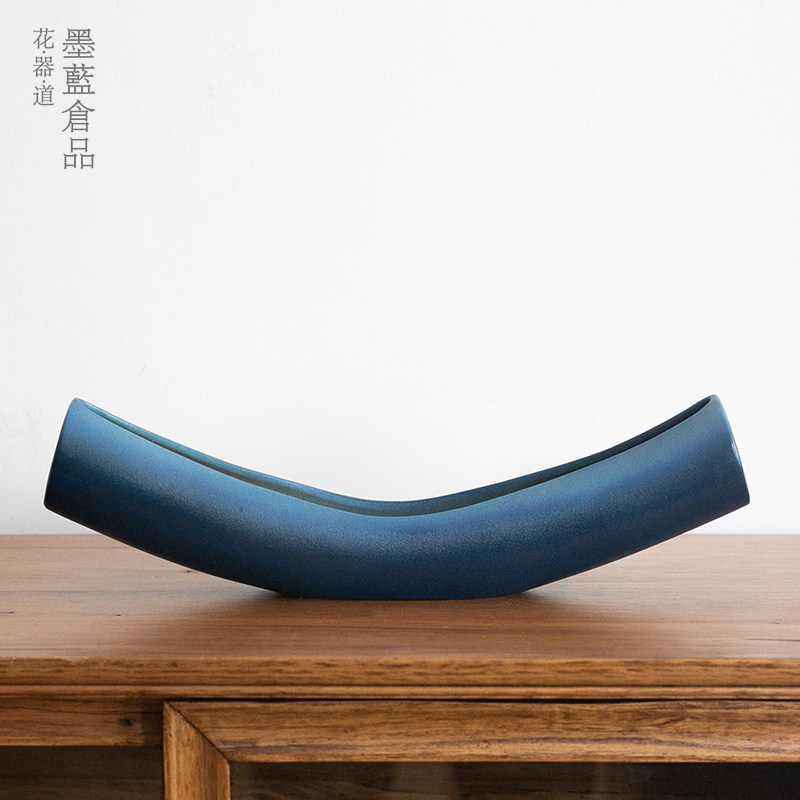 日本进口万古烧陶瓷船型花器日式花道插花器皿花盆