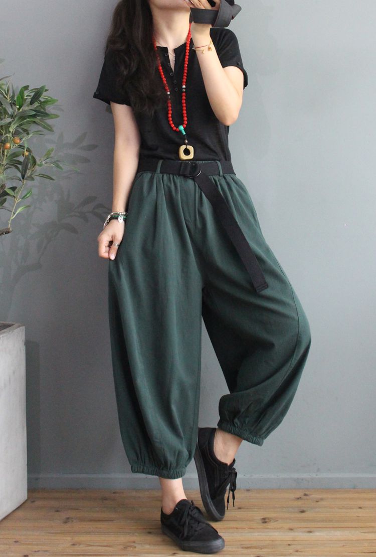 若溪纯色百搭休闲灯笼裤2020早秋新款配腰带宽休闲裤