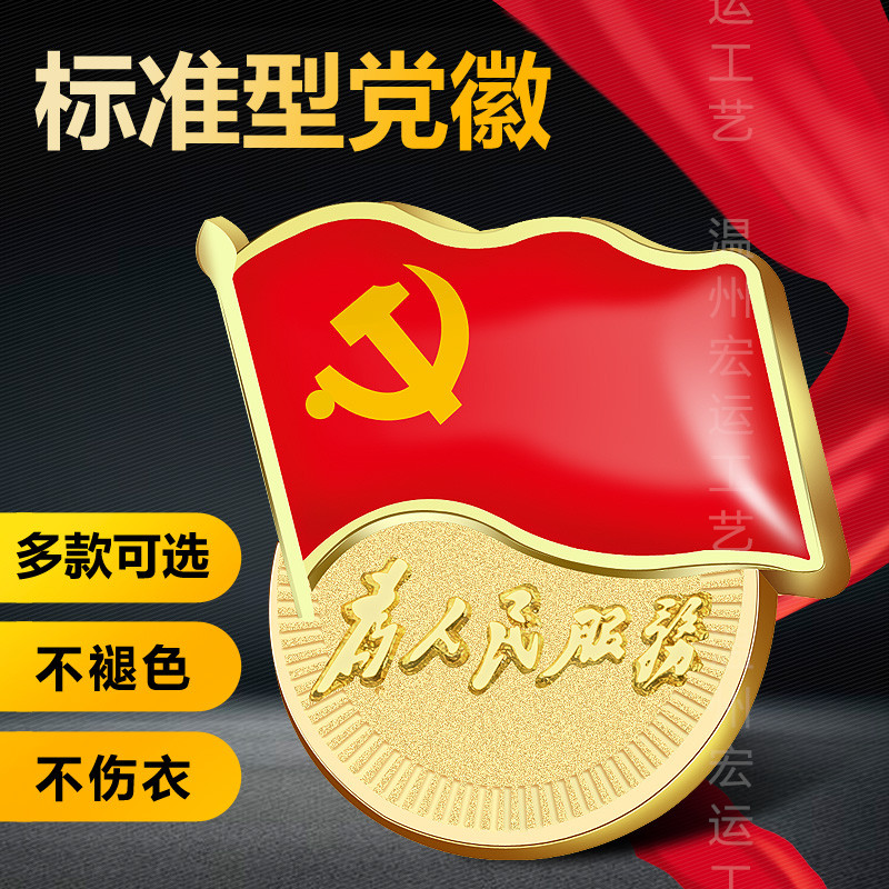 山东带字党徽为人民服务徽章标准版别针加厚磁铁苍南文创