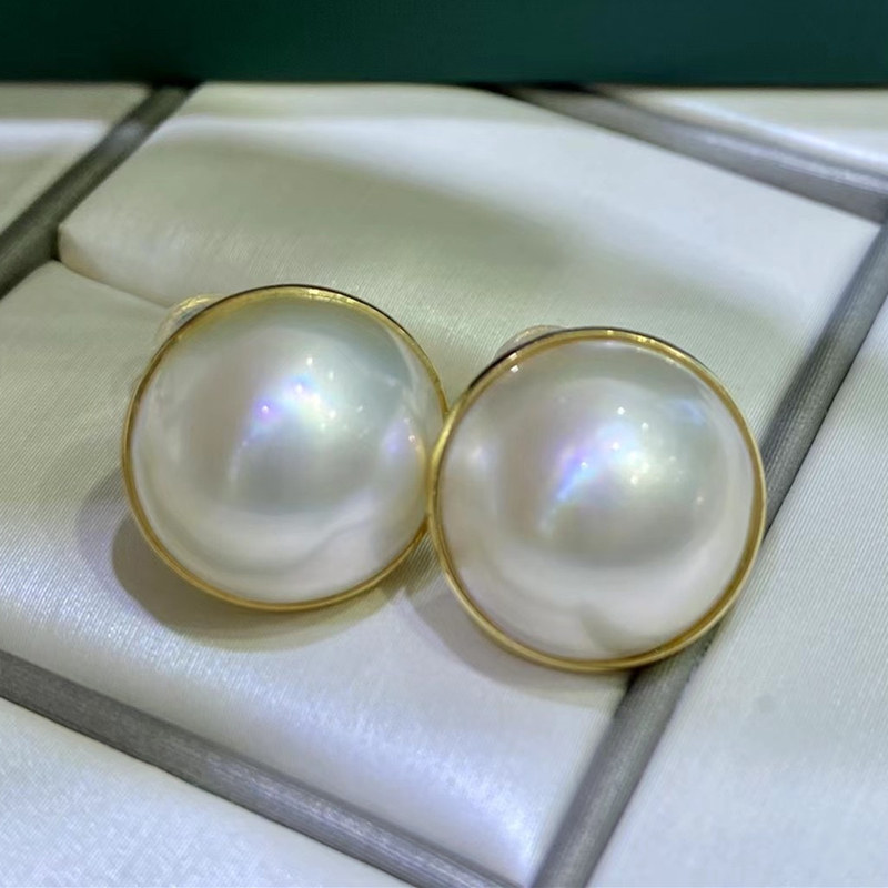 海水珍珠珍珠马马贝耳钉日本天然1314mm白色简约耳饰