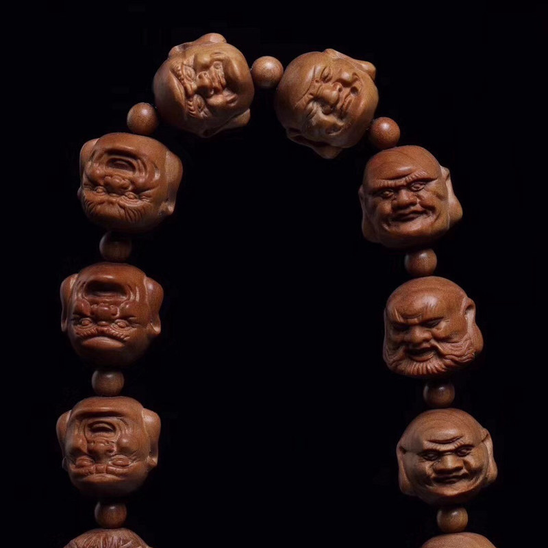 大师手工精雕印度老山檀香十八罗汉手持念珠佛珠