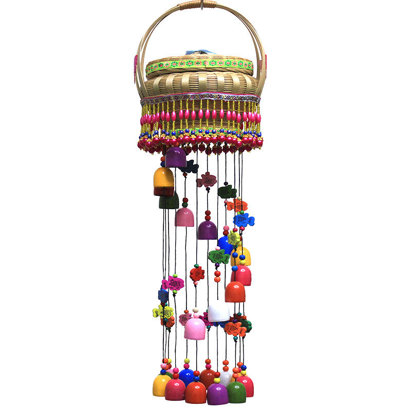 竹编提篮风铃彩色铃铛挂饰云南民族田园挂件风铃及配件