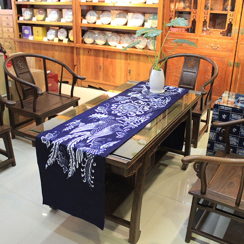 蜡染画桌凤凰于飞布艺茶几旗中式禅意长条单层棉布苗族蜡染