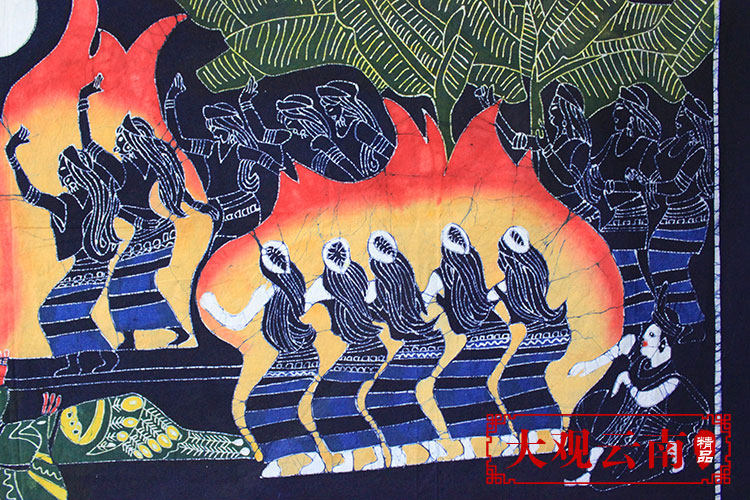 蜡染画佤族欢歌云南民族特色礼品餐厅酒吧背景装饰手工挂画布壁挂