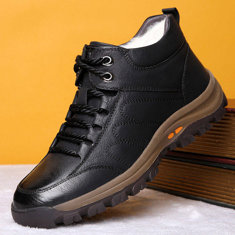 冬季防滑棉鞋男加绒加厚皮鞋工装鞋雪地靴子