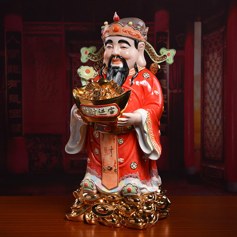 戴玉堂陶瓷摆件釉下彩聚宝盆财神爷釉下彩聚宝盆财神爷财神佛像摆件