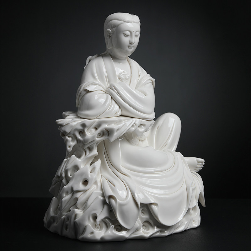 戴玉堂佛像装饰白瓷德化建平林建平陶瓷水月观音自在艺术摆件
