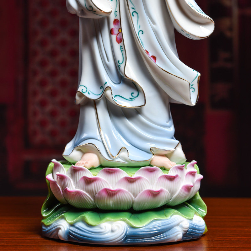 戴玉堂吋蓝衣彩观音菩萨佛像居家供奉家用立像观摆件