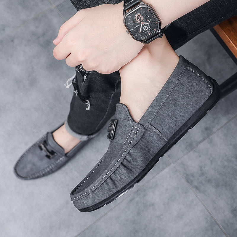 鞋男豆豆一脚脚蹬网红社会摇穿套脚皮鞋平底乐福鞋(豆豆鞋)