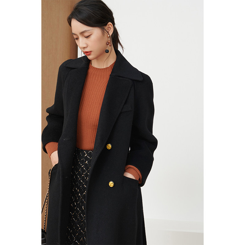 mona原创女装手工双面呢羊毛大衣女秋冬直筒时尚洋气百搭中长外套