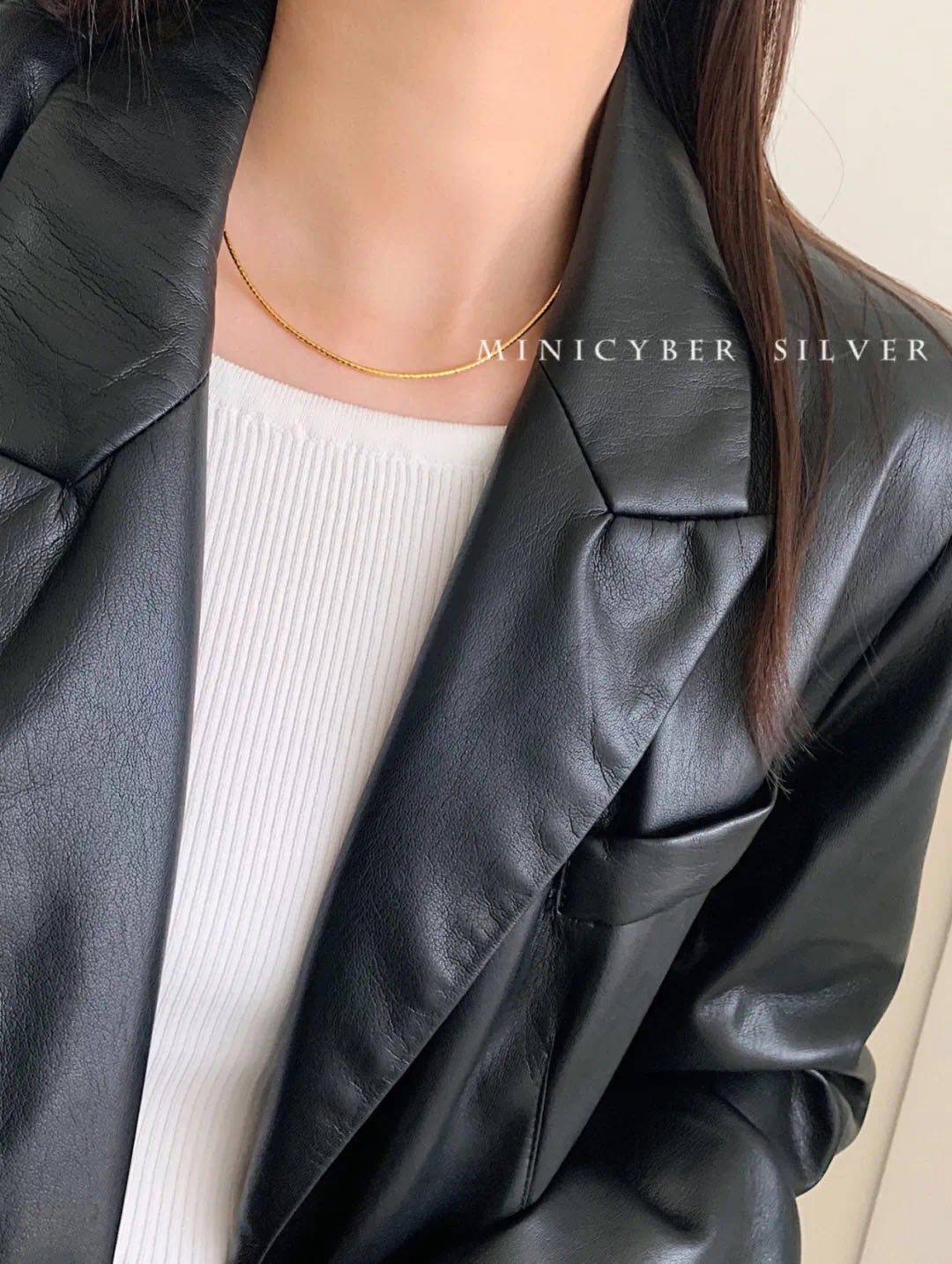 minicyber925纯银镀金进口纹理纯链项链颈链时尚气质项链