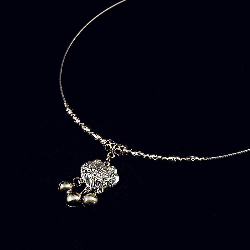 民族风项链古风汉服铃铛项圈女款会响银苗复古项链