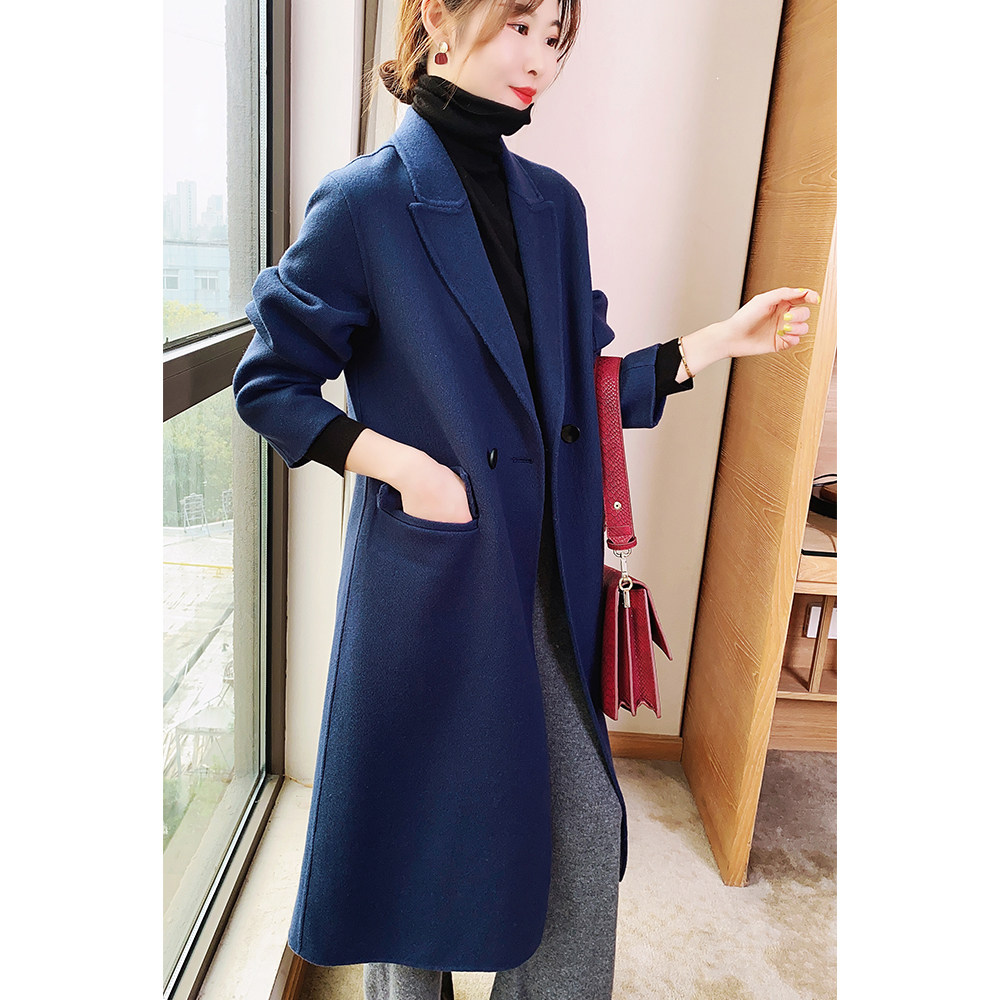 限量斜纹藏青大衣羊绒双面肌理羊毛25件全羊毛呢外套