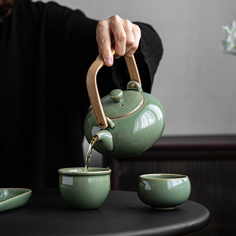 竹青功夫茶功夫日式烧水壶茶壶大容量釉陶古风复古茶壶
