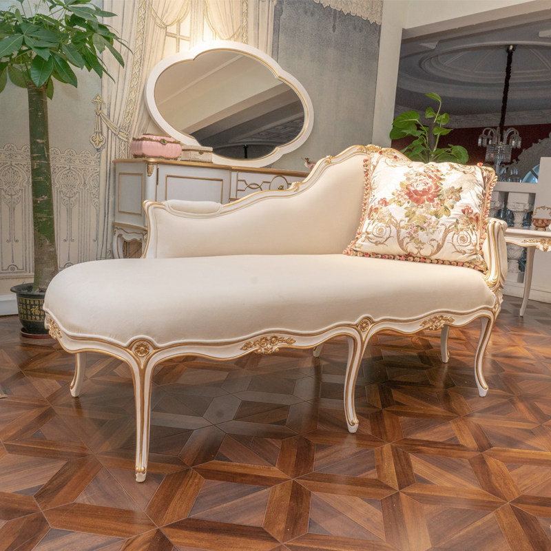 法式贵妃美人休闲卧室客厅欧式布艺优雅白色贵妃椅