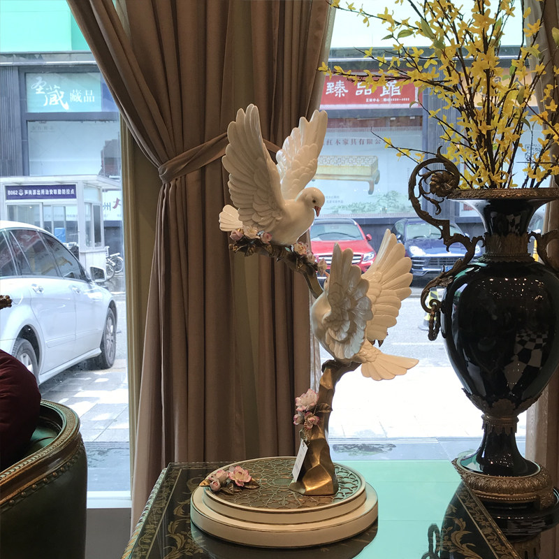 凤凰美居法式欧式奢华优雅铜配陶瓷彩绘飞鸽装饰摆件